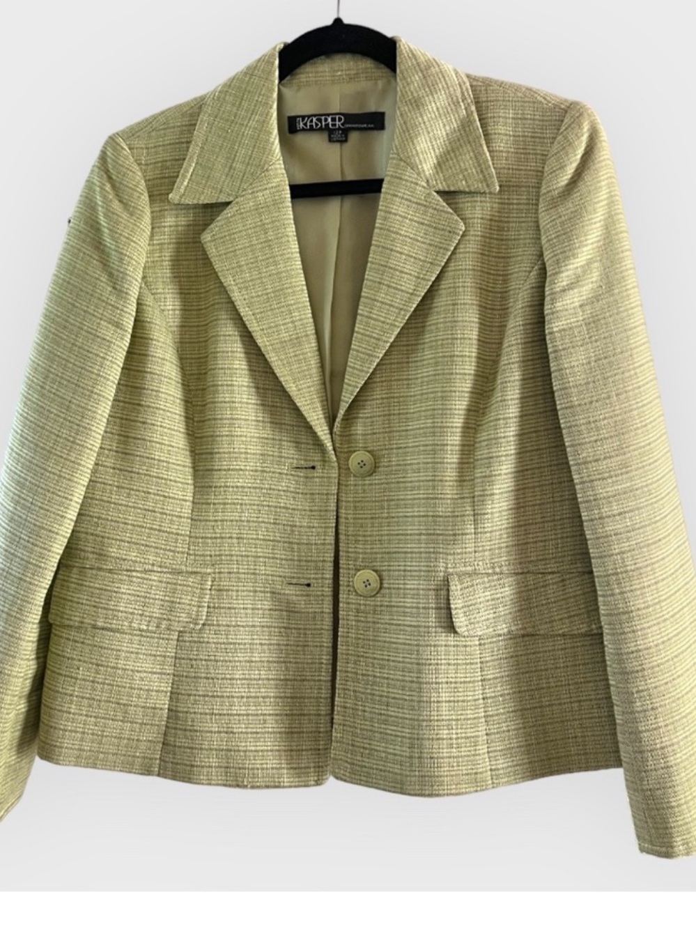 Kasper Light Olive Sage Textured Two-Button Blazer
